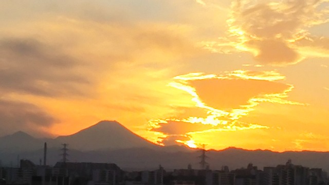 夕陽の富士