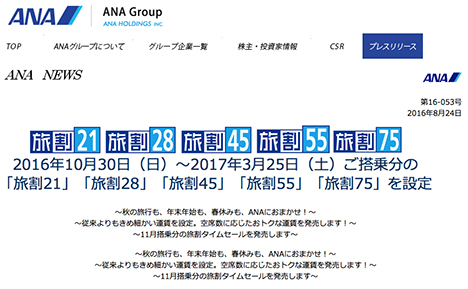 ANAは、11月搭乗分の旅割タイムセールを発売！ 旅割75なら羽田ー伊丹線が6,700円～と超格安！