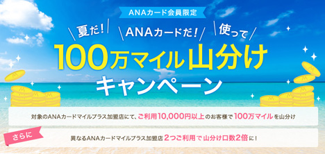 ANAカードは、カードの利用で、100万マイル山分けキャンペーンを開催！
