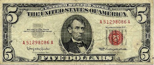 JFケネディ政権下で発行された政府紙幣 $5札（1963年）