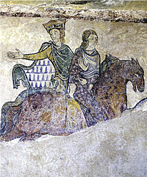 シノン城聖ラドゴンド礼拝堂の壁画に描かれた騎乗姿のアリエノール・ダキテーヌ
