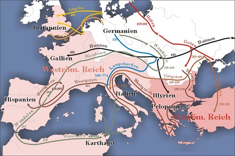 2世紀から5世紀にかけての民族移動の図