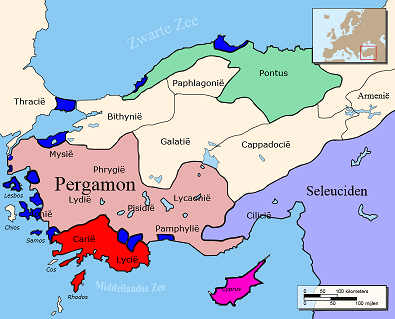 紀元前188年のアッタロス朝ペルガモン王国領土