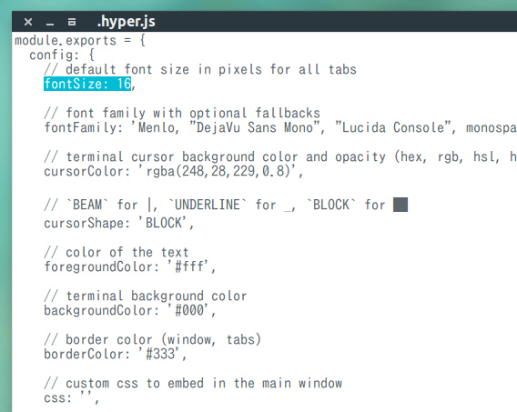 Hyper Ubuntu 端末エミュレータ 設定ファイルの編集